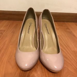 Blush Pink Plastic Like Closed Toe Heels